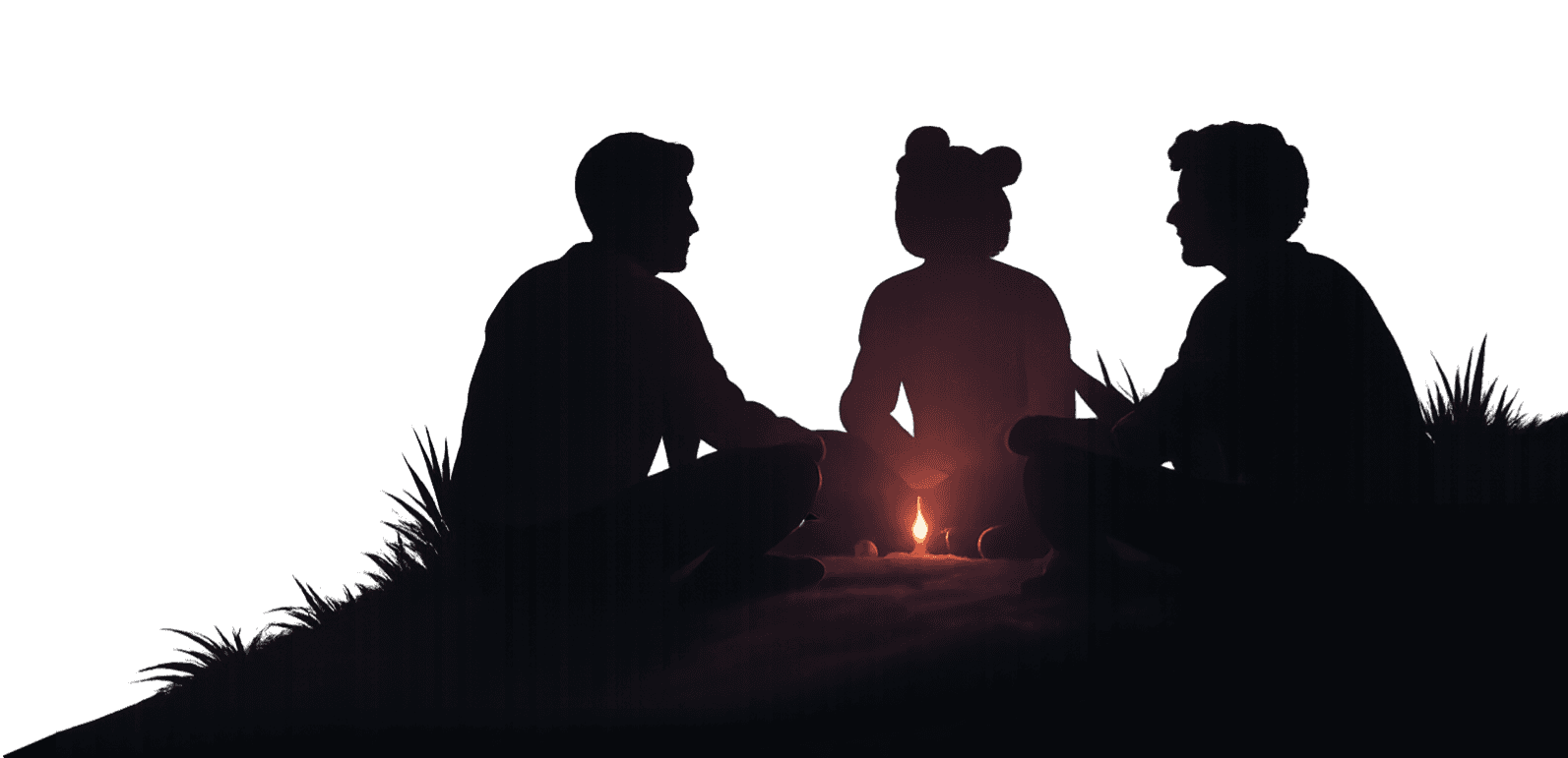 A circle of people sitting around a fire.